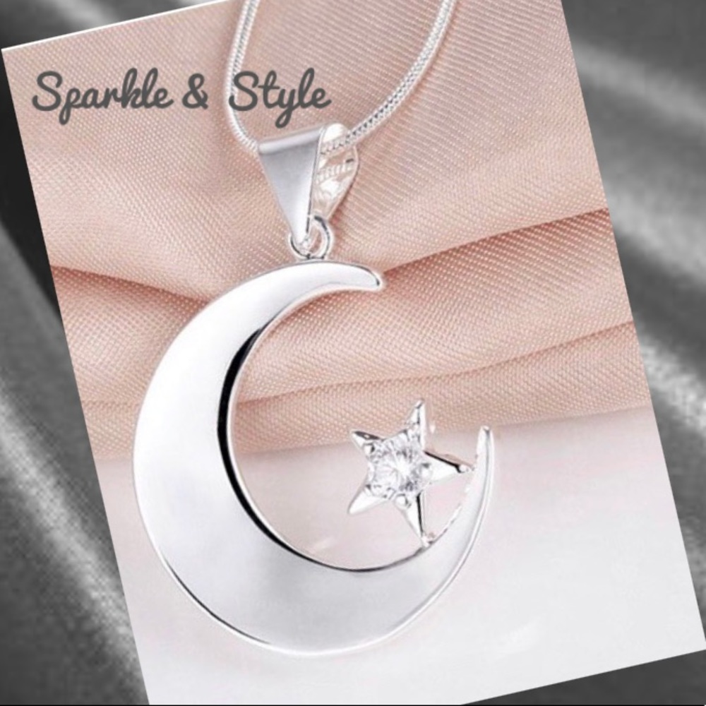 ✨ Sterling Silver Moon and Star Necklace ✨ - Picture 2 of 5